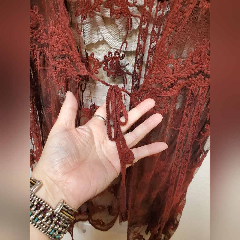 Overdyed Upcycled Floral Lace Duster Kimono Size 1X - Picture 5 of 10